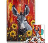 Puzzle per adulti da 1000 pezzi, difficile da completare, dipinto a olio con girasole e asino, divertente e umoristico, regalo di compleanno, regali, arte murale (75x50cm)