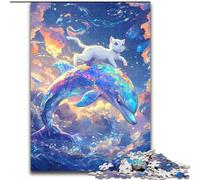 Puzzle per adulti da 1000 pezzi, difficile, gatto su un delfino, aiuta il cervello a esercitare, giocattoli avvincenti per coltivare la pazienza, interazione genitore-figlio (dimensioni 26x38cm)