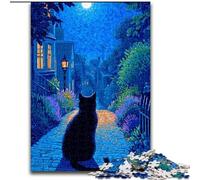 Puzzle per adulti da 1000 pezzi,difficile,gatto sulla strada di notte,aiuta il cervello a esercitare,giocattoli avvincenti per coltivare la pazienza,interazione genitore-figlio (dimensioni 26x38cm)
