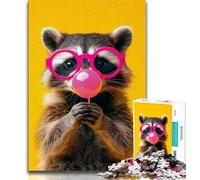 Puzzle per adulti da 1000 pezzi, difficile, procione che mangia lecca-lecca, sfida difficile antistress con poster abbinato e foglio di quiz, 50x75cm