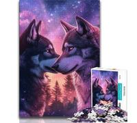 Puzzle per adulti da 1000 pezzi, difficili, motivo: lupo nel cielo notturno, per ammazzare il tempo durante le vacanze, con pezzi completamente interconnessi e di forma casuale (dimensioni 75x50cm)