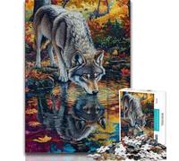 Puzzle per adulti da 1000 pezzi,difficili,motivo: lupo nella foresta autunnale,per ammazzare il tempo durante le vacanze,con pezzi completamente interconnessi e di forma casuale (dimensioni 75x50cm)