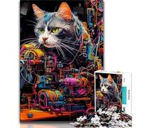 Puzzle per adulti da 1000 pezzi, difficili puzzle Techno Cat per adolescenti, ideali come regali per tutta la famiglia, adatti a bambini di età compresa tra 14 e 18 anni (dimensioni 38x26cm)