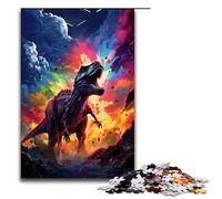 Puzzle per adulti da 1000 pezzi Dinosauri nel cratere circondato da schizzi Puzzle in legno colorato Giocattoli educativi per l'apprendimento Giochi per famiglie 75x50 cm