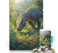 Puzzle per adulti da 1000 pezzi Dinosauro in un campo di fiori Fatto di cartone per età 14+ Giochi educativi Decorazione della casa Regali di Babbo Natale segreto misurare：38x52cm