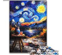 Puzzle per adulti da 1000 pezzi Dipingere sotto il cielo notturno, puzzle in legno 50x75cm, ideale per gli innamorati, Capodanno e San Valentino