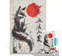 Puzzle per adulti da 1000 pezzi, dipinto a inchiostro "Blood Moon Kitsune", gioco interattivo, difficile e stimolante, collezione d'artista, belle arti 38x26cm