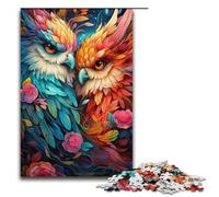 Puzzle per adulti da 1000 pezzi dipinto colorato gufo rosso e blu puzzle per adulti puzzle di carta giochi per famiglie regali di compleanno di Natale 1000 pezzi (38x26 cm)