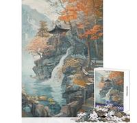 Puzzle per adulti da 1000 pezzi dipinto di paesaggio con cascata di templi asiatici giocattoli antistress ottimo regalo per gioco educativo lista dei desideri con Babbo Natale dimensioni 38x52cm