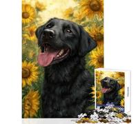 Puzzle per adulti da 1000 pezzi dipinto di un labrador nero in un campo di girasoli giocattolo da parete regalo di Babbo Natale segreto gioco educativo aiuta a esercitare il cervello 38x26cm