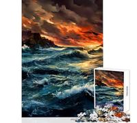 Puzzle per adulti da 1000 pezzi,dipinto "Tramonto infuocato su un mare in tempesta",decorazioni per la casa,giocattoli,idee regalo,gioco rompicapo,migliora l'amore tra coppie,dimensioni 50x75cm