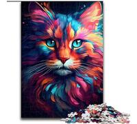 Puzzle per adulti da 1000 pezzi, disegno a colori di un gatto, puzzle da 1000 pezzi, rompicapo impegnativo per adolescenti, divertimento per famiglie, regalo fai da te per la casa (dimensioni 50x75cm)