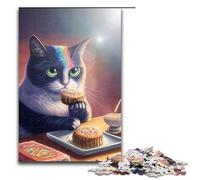 Puzzle per adulti da 1000 pezzi divertente puzzle con gatto che mangia biscotti divertente per tutta la famiglia ottimo regalo per adolescenti dai 14 anni in su 75x50 cm.