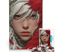 Puzzle per adulti da 1000 pezzi: Donna albina con piume rosse, gioco pratico, ideale per passare il tempo durante le vacanze, per rafforzare l'amore di coppia 38x52cm