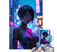 Puzzle per adulti da 1000 pezzi: Donna Cyberpunk in una città al neon Sfida educativa per tutta la famiglia Gioco per famiglie dai 14 anni in su Dimensioni: 38x26cm