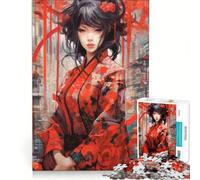 Puzzle per adulti da 1000 pezzi donna in kimono rosso giocattolo educativo ideale per passare il tempo durante le vacanze regalo di compleanno regalo 38x26cm