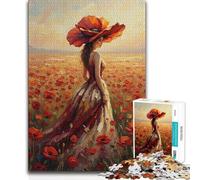 Puzzle per adulti da 1000 pezzi, Donna in un campo di papaveri che dipinge una sfida difficile, regali di compleanno per bambini dai 14 anni in su, 50x75cm