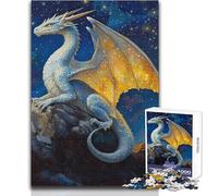 Puzzle per adulti da 1000 pezzi Drago bianco sulla cima di una montagna, divertente e umoristico gioco rompicapo, ottimo regalo per i giochi (dimensioni 38x26cm)
