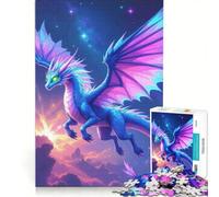 Puzzle per adulti da 1000 pezzi, Drago blu e rosa in volo, gioco divertente, antistress, con pezzi a incastro di forma casuale 50x75cm
