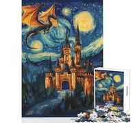 Puzzle per adulti da 1000 pezzi Drago e Castello Cielo Notturno Gioco educativo Adatto alle coppie Giocattolo antistress Allena la mente e le mani (38X52CM)