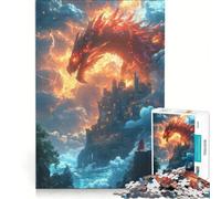 Puzzle per adulti da 1000 pezzi: Drago infuocato che sovrasta un castello sulla scogliera, gioco per famiglie, analisi e logica, per rafforzare l'amore di coppia 38x52cm