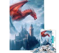 Puzzle per adulti da 1000 pezzi Drago Rosso e Castello Gioco Impossibile Gioco Educativo Sfida Giocattolo Regalo Compleanno Migliora la Memoria (Dimensioni 38x26cm)