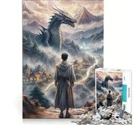 Puzzle per adulti da 1000 pezzi Drago sulla Terra Mistica, gioco divertente, decorazione perfetta, con pezzi di forma casuale completamente ad incastro 50x75cm