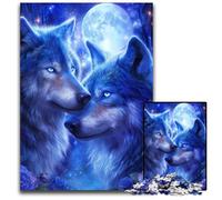 Puzzle per adulti da 1000 pezzi, Due lupi blu, puzzle in cartone, regalo perfetto per l'arredamento della casa, divertimento in famiglia, età 14+, 26x38cm