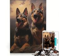 Puzzle per adulti da 1000 pezzi: Due pastori tedeschi al crepuscolo gioco rompicapo per divertimento in famiglia per rafforzare l'amore tra le coppie 38x26cm