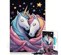 Puzzle per adulti da 1000 pezzi Due unicorni che si abbracciano nella notte stellata, disegno dai bordi precisi, giocattolo creativo, gioco rilassante, opera d'arte natalizia (38x52cm)