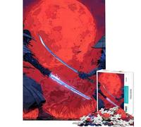 Puzzle per adulti da 1000 pezzi "Duello Samurai sotto la Luna Rossa" Gioco antistress per adulti Sfida impegnativa Ideale come regalo per tutta la famiglia (Dimensioni 38x52cm)