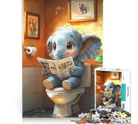 Puzzle per adulti da 1000 pezzi: Elefante che legge sul water Gioco divertente e pratico, ma anche umoristico Collezione d'artista, Belle Arti 50x75cm