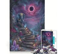 Puzzle per adulti da 1000 pezzi "Elefante sulle scale fino all'eclissi", gioco pratico, ideale per passare il tempo durante le vacanze a casa e per rafforzare l'amore di coppia 38x52cm