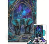 Puzzle per adulti da 1000 pezzi: Elefanti turchesi sotto un arco cosmico gioco rompicapo assemblaggio di modelli ottimo regalo per gli appassionati di videogiochi 50x75cm