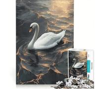 Puzzle per adulti da 1000 pezzi: elegante cigno su acqua dorata, gioco pratico, ideale per passare il tempo durante le vacanze a casa e per rafforzare l'amore di coppia 50x75cm