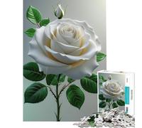 Puzzle per adulti da 1000 pezzi elegante rosa bianca con bocciolo giochi per famiglie sfida per l'intelligenza giocattoli che creano dipendenza ottimi regali un'opera d'arte (dimensioni 38x52cm)