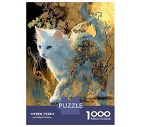 Puzzle Per Adulti Da 1000 Pezzi Enchanted White Cat with Floral Patterns Puzzle Giochi Rilassanti Decorazione Murale Difficile E Stimolante 52x38cm/1000pcs