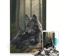 Puzzle per adulti da 1000 pezzi: Famiglia di lupi nella foresta gioco rompicapo difficile ideale come regalo per tutta la famiglia 38x26cm