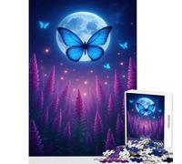 Puzzle per adulti da 1000 pezzi farfalla blu e campo di lavanda illuminato dalla luna giocattolo educativo regalo per donne e uomini gioco rompicapo allena il cervello e le mani dimensioni 38x26cm
