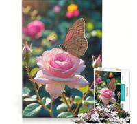 Puzzle per adulti da 1000 pezzi: Farfalla su una rosa rosa, Gioco divertente, Rilassante e stimolante per la mente, Per rafforzare l'amore tra le coppie 38x52cm