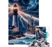 Puzzle per adulti da 1000 pezzi Faro e nave nella tempesta Giocattolo educativo rompicapo ideale per le vacanze a casa per passare il tempo regalo di compleanno (dimensioni 75x50cm)