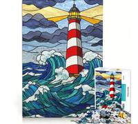 Puzzle per adulti da 1000 pezzi faro vetrata oceano e onde Un gioco pratico divertente e spiritoso perfetto come idea regalo con Babbo Natale 38x52cm