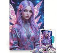 Puzzle per adulti da 1000 pezzi, fata con capelli e ali color lavanda, gioco rilassante, difficile, lista dei desideri con Babbo Natale 50x75cm
