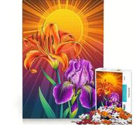 Puzzle per adulti da 1000 pezzi: Fiori al sole Iris splendente e Giglio tigrato Gioco educativo divertente e spiritoso ideale come decorazione da scrivania 38x26cm