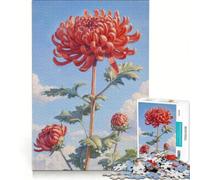 Puzzle per adulti da 1000 pezzi "Fioritura di crisantemi rossi", gioco interattivo, difficile e stimolante, collezione d'artista, belle arti 38x26cm