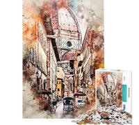 Puzzle per adulti da 1000 pezzi Firenze ad acquerello puzzle per ragazzi giocattolo antistress taglio di precisione regalo per amici e familiari (dimensioni 38x52cm)