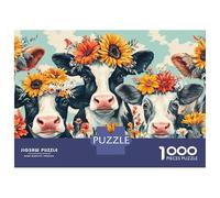 Puzzle Per Adulti Da 1000 Pezzi Floral Cow Collage Puzzle Giochi Rilassanti Sfida Difficile Riduzione Dello Stress Regali 52x38cm/1000pcs