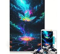 Puzzle per adulti da 1000 pezzi, foglia eterea su sfondo cosmico, gioco rilassante, difficile, lista dei desideri con Babbo Natale 50x75cm