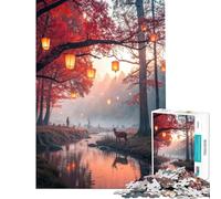 Puzzle per adulti da 1000 pezzi foresta autunnale con lanterne e cervi Gioco rilassante per adulti regalo di compleanno (dimensioni 38x52cm)