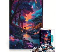 Puzzle per adulti da 1000 pezzi: Foresta incantata con cervi e cristalli, giochi per tutta la famiglia, antistress, con poster e foglio di curiosità abbinati 38x52cm